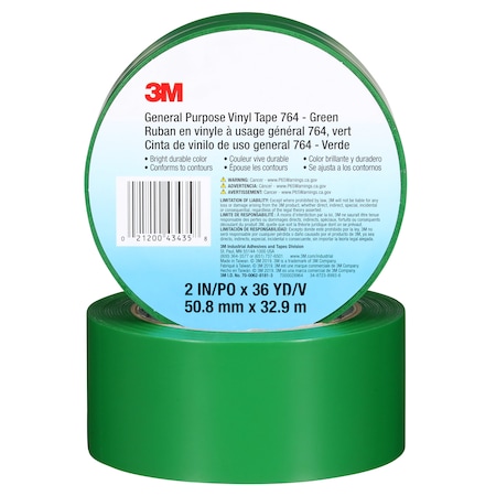 3M Vinyl Tape, 5.0 Mil, 2"x36 yds, Green, PK24 T967764G